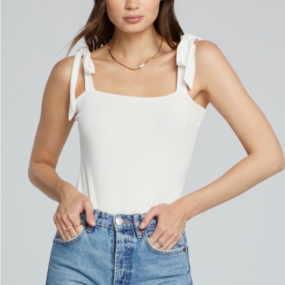 Ivory White Tie Shoulder Bodysuit Tank Top